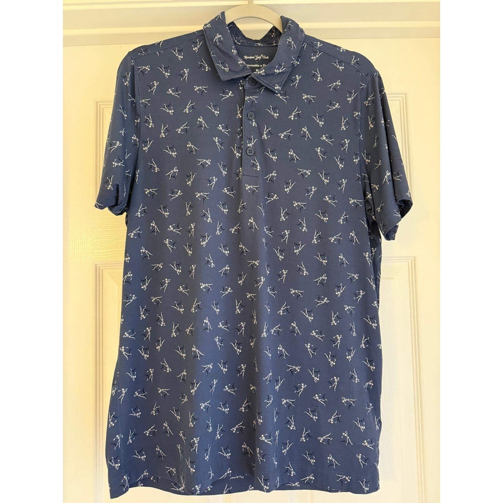 Abercrombie & Fitch x Random Golf Club Skeleton Polo Shirt Blue‎ Mens Medium M